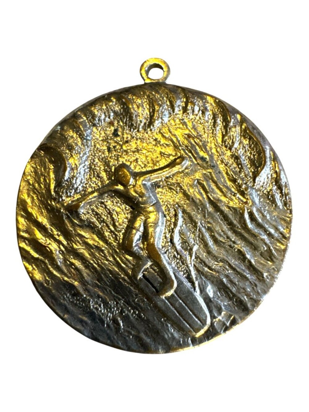 Surfer Pendant Necklace With Gold-Tone Finish Wave Design 1.5-Inch Round Beach-I